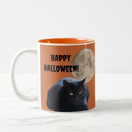 Halloween Full Moon Black Cat Zweifarbige Tasse (Links)