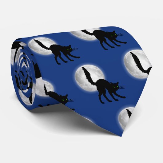 Halloween Full Moon Black Cats Pattern Krawatte (Gerollt)