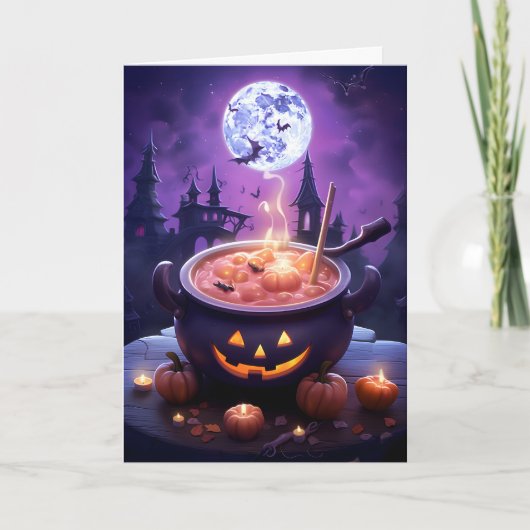 Halloween Full Moon Cauldron Illustration Karte (Vorderseite)