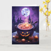 Halloween Full Moon Cauldron Illustration Karte (Gelbe Blume)
