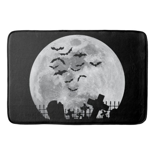Halloween Full Moon Friedhof Graveyard Spooky Bats Badematte (Vorderseite)