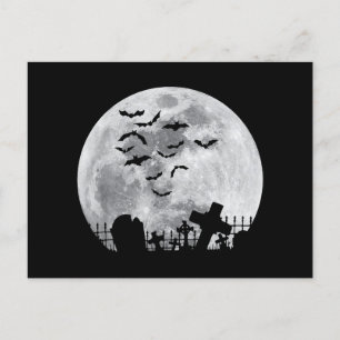 Halloween Full Moon Friedhof Graveyard Spooky Bats Feiertagspostkarte