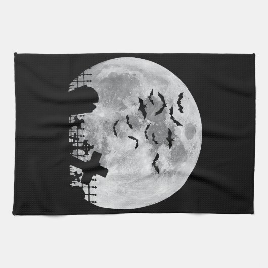 Halloween Full Moon Friedhof Graveyard Spooky Bats Geschirrtuch (Horizontal)