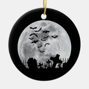 Halloween Full Moon Friedhof Graveyard Spooky Bats Keramik Ornament