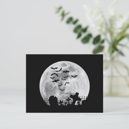 Halloween Full Moon Friedhof Graveyard Spooky Bats Postkarte (Stehend Vorderseite)