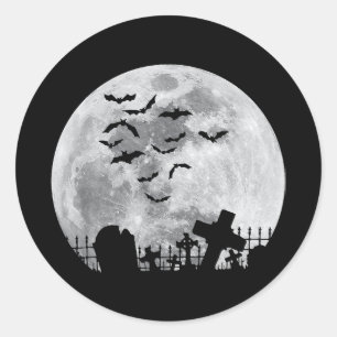 Halloween Full Moon Friedhof Graveyard Spooky Bats Runder Aufkleber