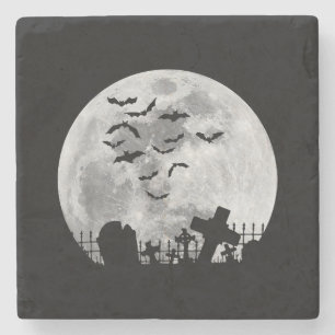 Halloween Full Moon Friedhof Graveyard Spooky Bats Steinuntersetzer