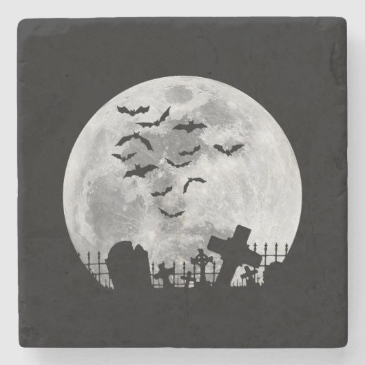 Halloween Full Moon Friedhof Graveyard Spooky Bats Steinuntersetzer (Vorderseite)