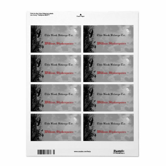 Halloween Full Moon Ravens Custom Buchzeichen Labe (Vorne)