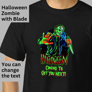 Halloween Funny Beängstigend Zombie Mask Knife on T-Shirt