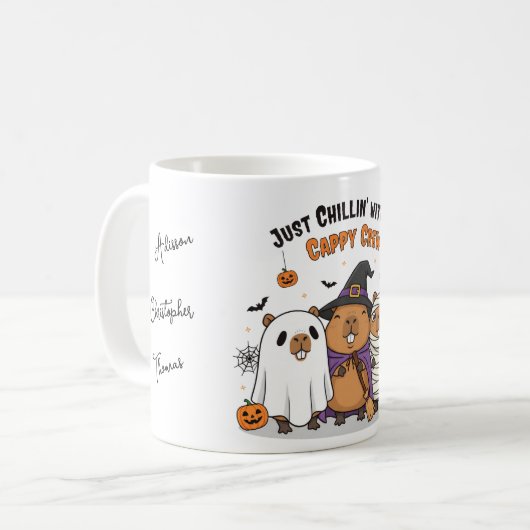 Halloween Funny Cappy Crew Design mit Ihren Namen Kaffeetasse (Vorderseite Links)