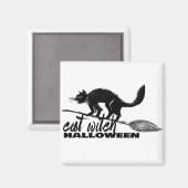 Halloween Funny Cat Hexe auf Broomstick Magnet (Vorderseite/Rückseite)