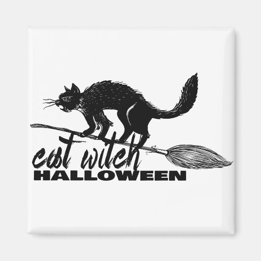 Halloween Funny Cat Hexe auf Broomstick Magnet (Vorne)