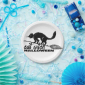 Halloween Funny Cat Hexe auf Broomstick Pappteller (Party)