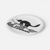 Halloween Funny Cat Hexe auf Broomstick Pappteller (Schrägansicht)