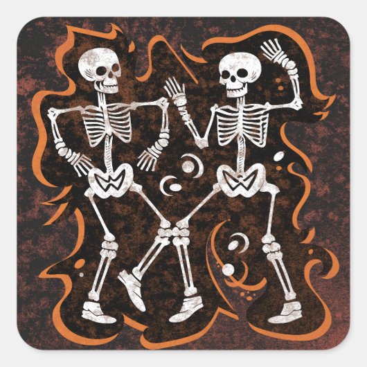 Halloween Funny Dancing Skeletts Quadratischer Aufkleber (Vorderseite)