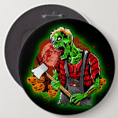 Halloween Funny Green Zombie Ax auf Button (Vorne & Hinten)