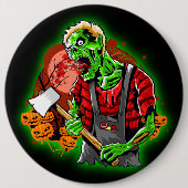 Halloween Funny Green Zombie Ax auf Button (Vorderseite)