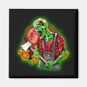 Halloween Funny Green Zombie Ax auf Magnet