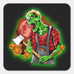 Halloween Funny Green Zombie Quadratischer Aufkleber