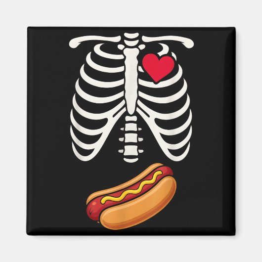 Halloween Funny Skeleton Ribcage Hotdog Food Lover Magnet (Vorne)
