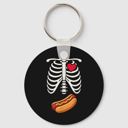 Halloween Funny Skeleton Ribcage Hotdog Food Lover Schlüsselanhänger (Vorderseite)