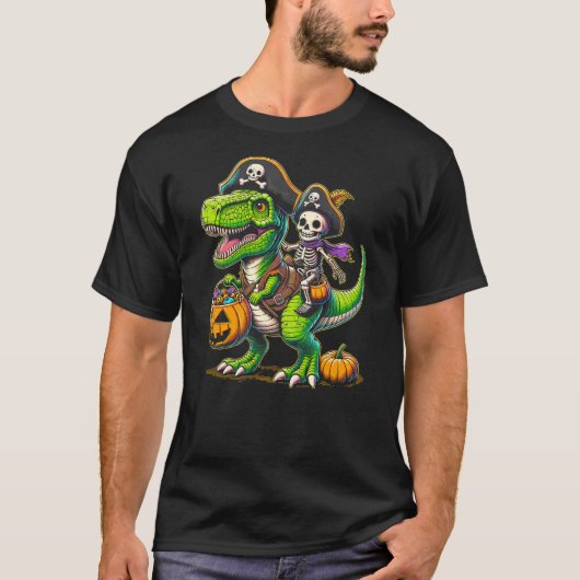 Halloween Funny T Rex Dinosaur Pirate Boys Trick T T-Shirt (Vorderseite)