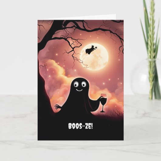 Halloween Funny Wine mit Ghost und Hexenschuh Karte (Vorderseite)