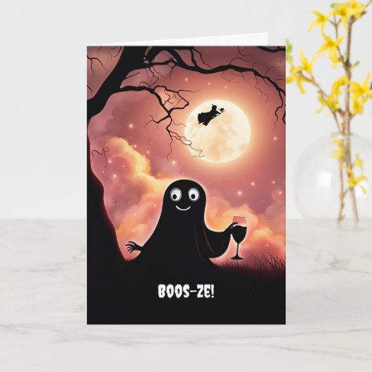 Halloween Funny Wine mit Ghost und Hexenschuh Karte (Gelbe Blume)