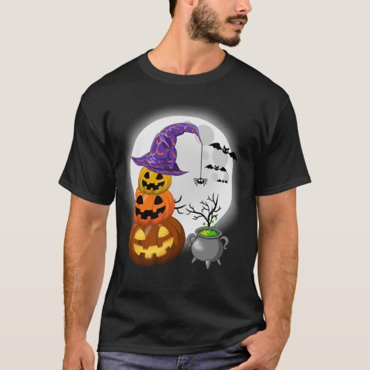 Halloween Funny Witch Hat Pumpkin T-Shirt (Vorderseite)