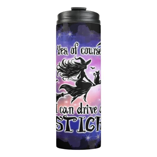 Halloween Funny Witz Riding Broom Thermosbecher (Vorderseite)