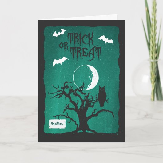 Halloween für Brother Owl Crooked Tree Moon & Bats Karte (Vorderseite)