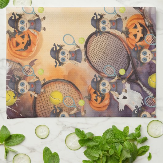 Halloween für den Tennisspieler Geschirrtuch (Gefaltet)