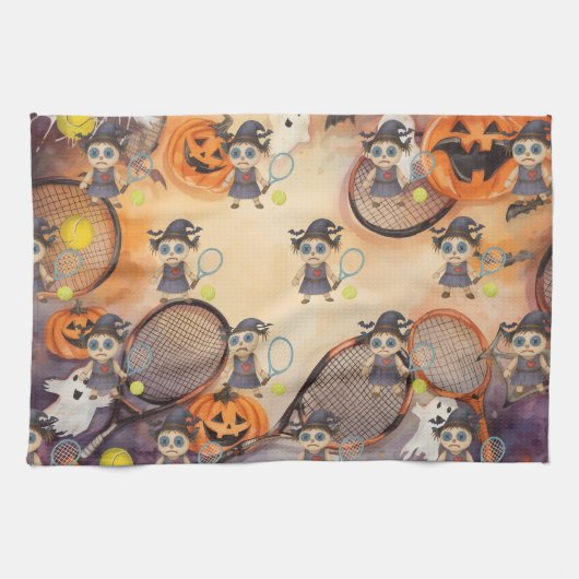 Halloween für den Tennisspieler Geschirrtuch (Horizontal)