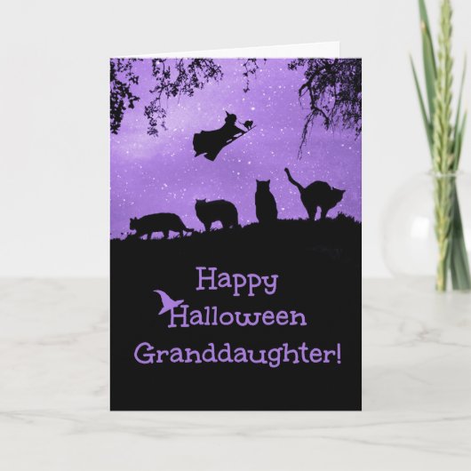 Halloween für Großtochter mit Katzen und Hexe Karte (Vorderseite)