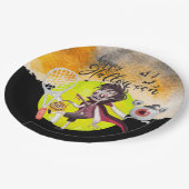 Halloween für Tennisspieler mit Schläger und Ball Pappteller (Schrägansicht)