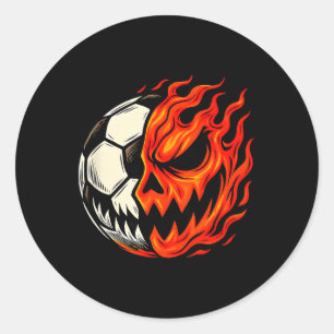 Halloween-Fußball Ll Kürbisflamme Gruseliges Gesic Runder Aufkleber