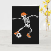 Halloween-Fußball-Skelett-Fußball-Streich-oder-Beh Karte (Gelbe Blume)