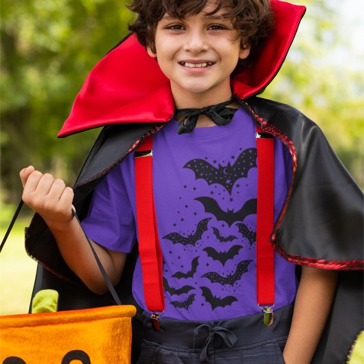 Halloween Galaxy Bats and Stars T-Shirt