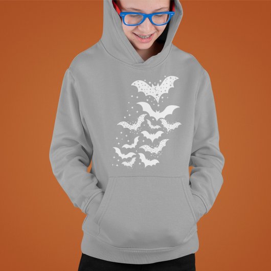 Halloween Galaxy White Bats and Stars Hoodie