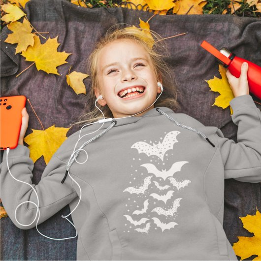 Halloween Galaxy White Bats and Stars Hoodie