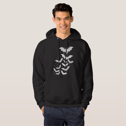 Halloween Galaxy White Bats and Stars Hoodie (Vorne ganz)