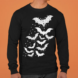 Halloween Galaxy White Bats and Stars T-Shirt