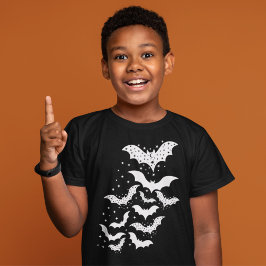 Halloween Galaxy White Bats and Stars T-Shirt