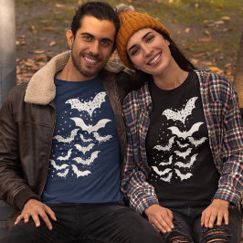 Halloween Galaxy White Bats and Stars T-Shirt