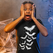 Halloween Galaxy White Bats and Stars Tri-Blend Shirt
