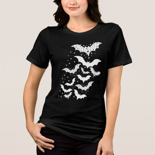 Halloween Galaxy White Bats and Stars Tri-Blend Shirt (Vorderseite)