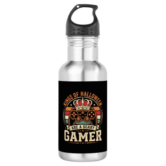 Halloween Gamer King Retro-Controller-Design Edelstahlflasche (Vorderseite)