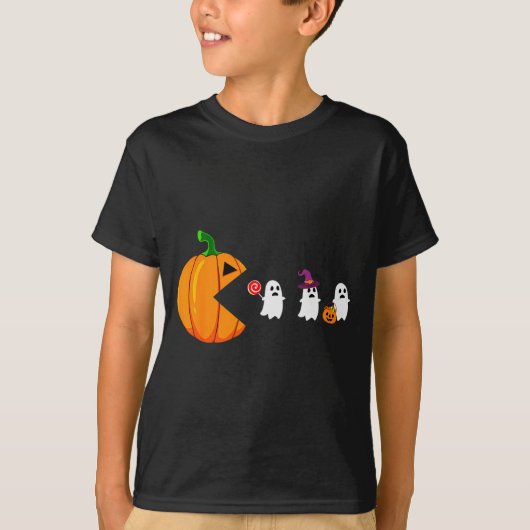 Halloween Gamer Pumpkin Eating Ghost Costume Men B T-Shirt (Vorderseite)