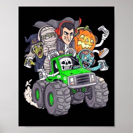 Halloween Gamer Skeleton Zombie Monster Truck Boys Poster (Vorne)